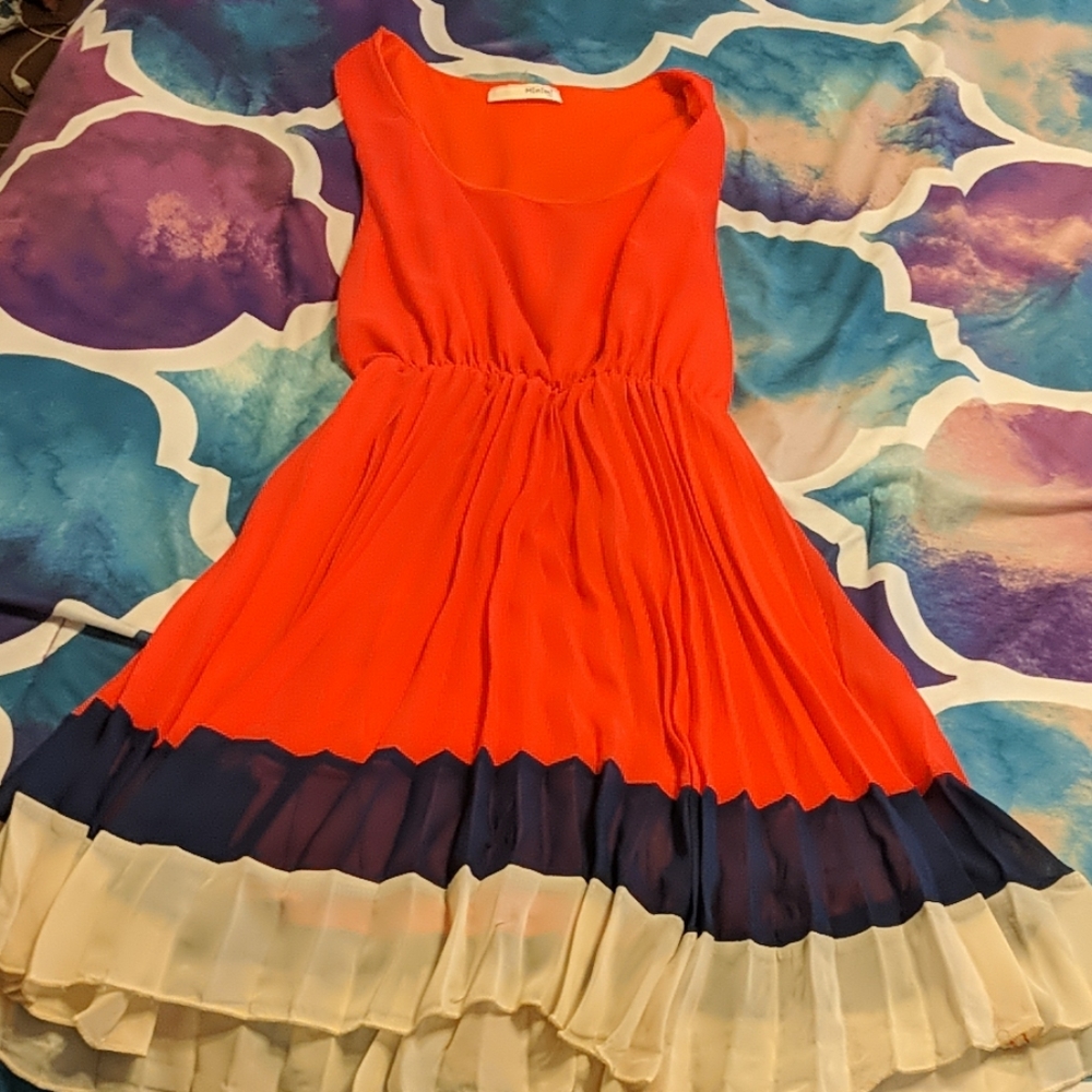 Red white and cream dress